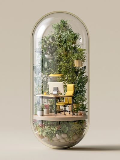 Indoor Garden Office Illustration Print.