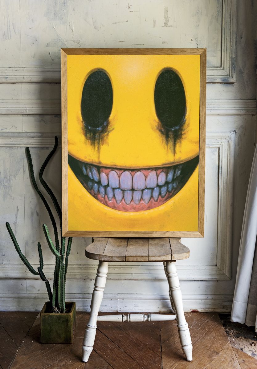 Creepy Smiley Face Illustration Poster. room preview