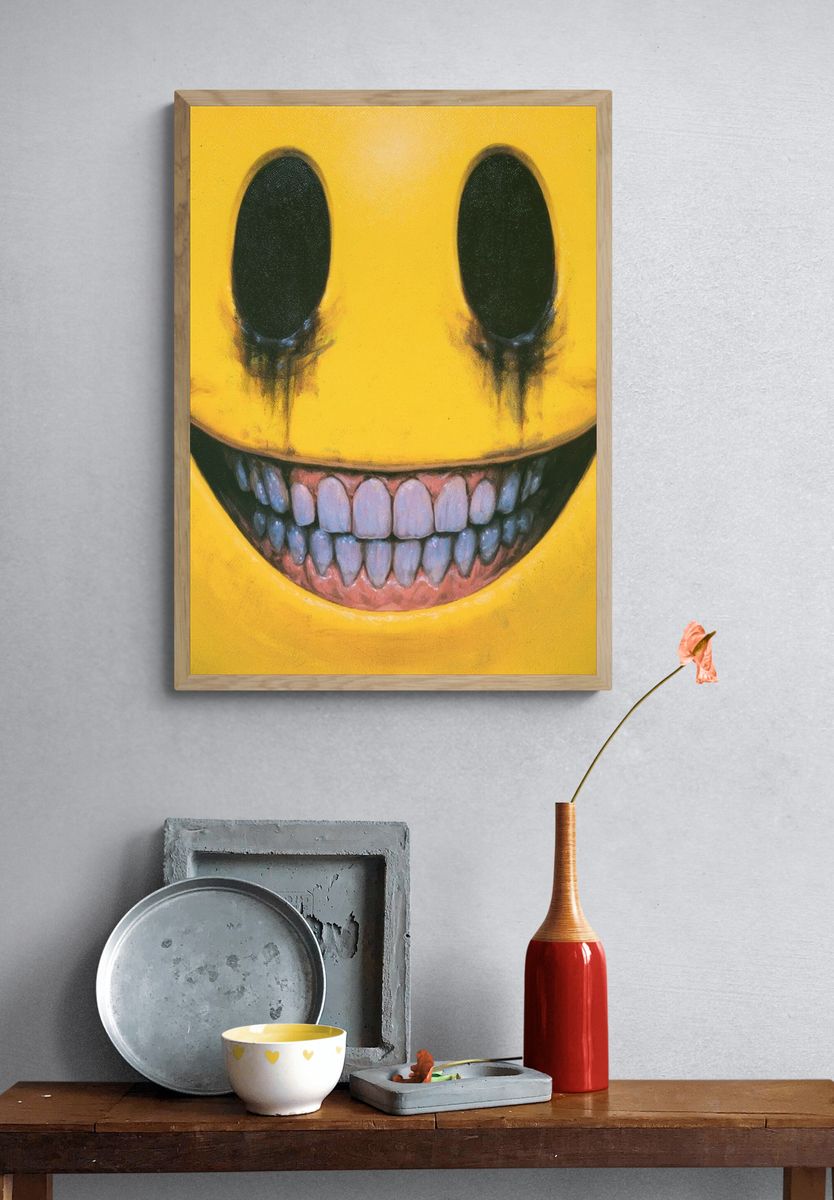 Creepy Smiley Face Illustration Poster. — room view 3