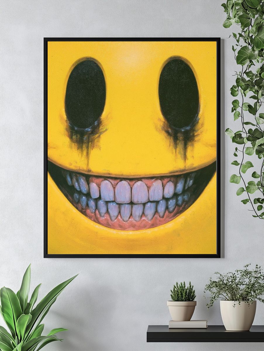 Creepy Smiley Face Illustration Poster. — room view 4