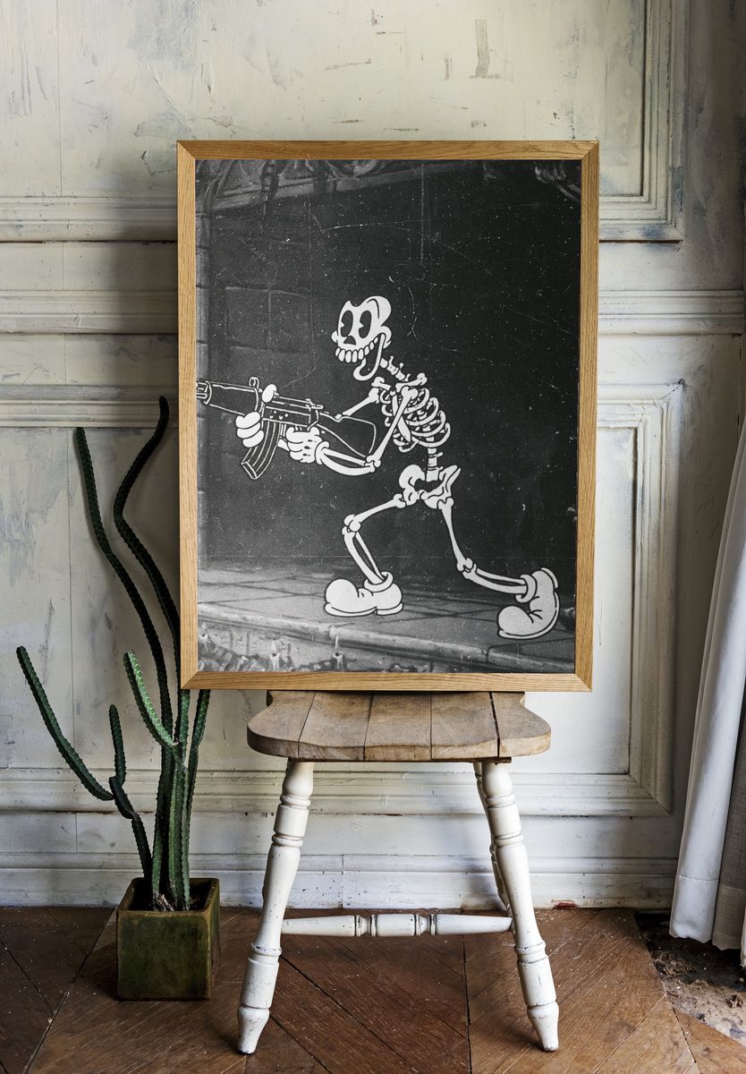 Skeleton Gunman Street-Art Poster. room preview