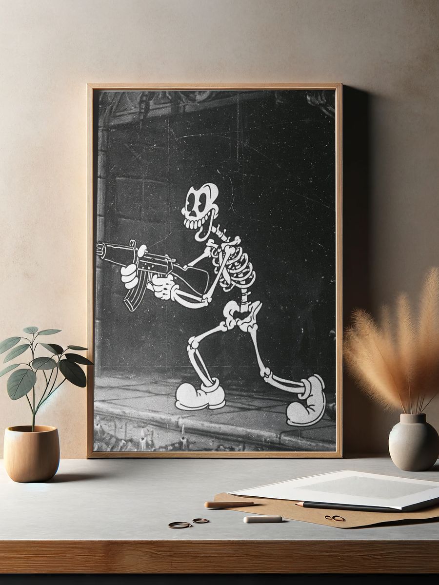 Skeleton Gunman Street-Art Poster. — room view 2