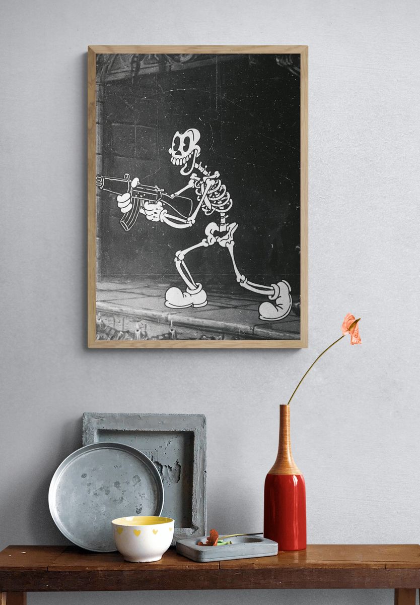 Skeleton Gunman Street-Art Poster. — room view 3