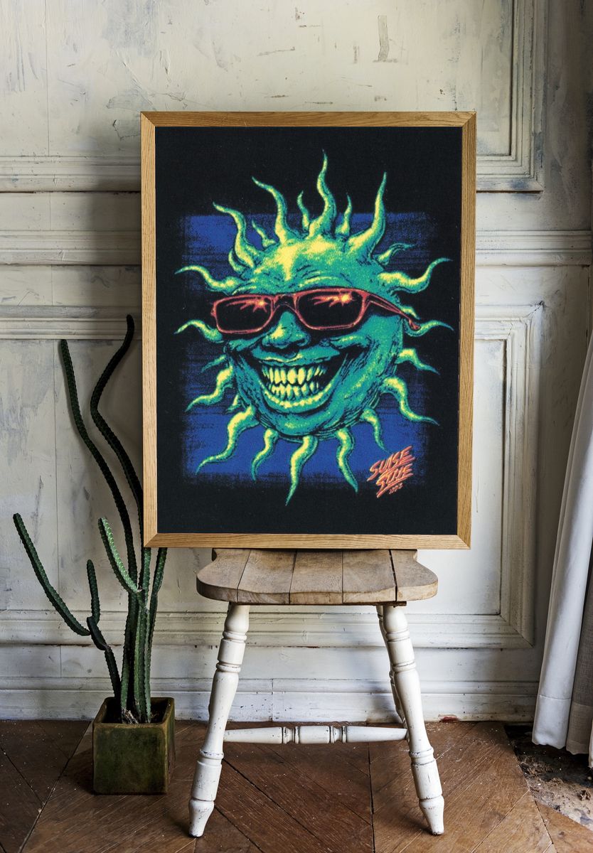 Sun Face Neon Illustration Poster. room preview