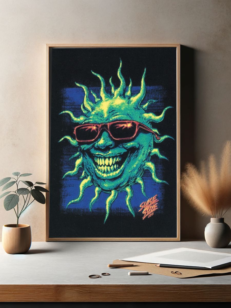 Sun Face Neon Illustration Poster. — room view 2
