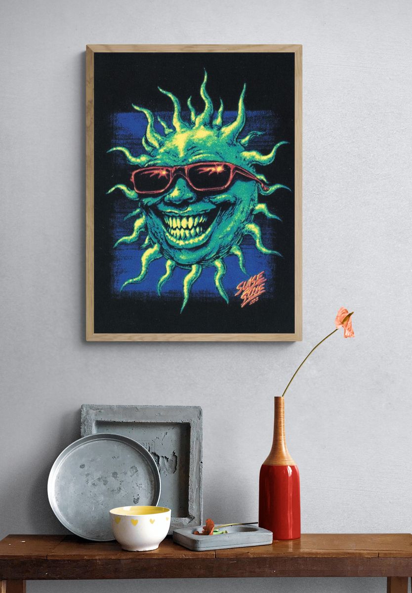 Sun Face Neon Illustration Poster. — room view 3