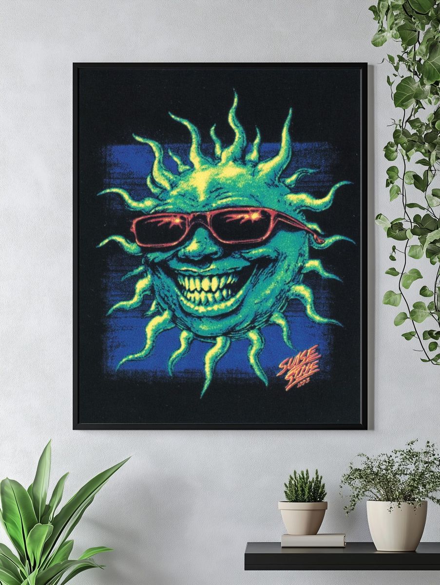 Sun Face Neon Illustration Poster. — room view 4