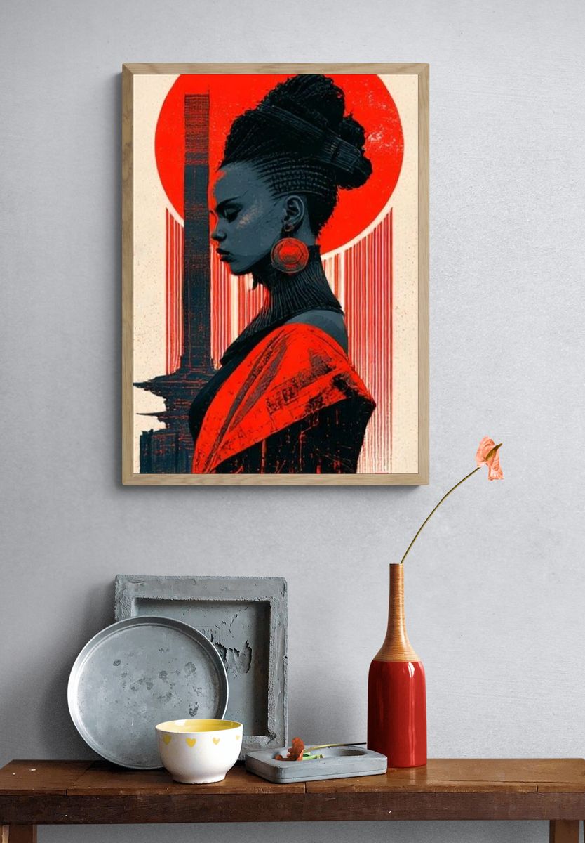 Red Halo Portrait Illustration Poster. — room view 3