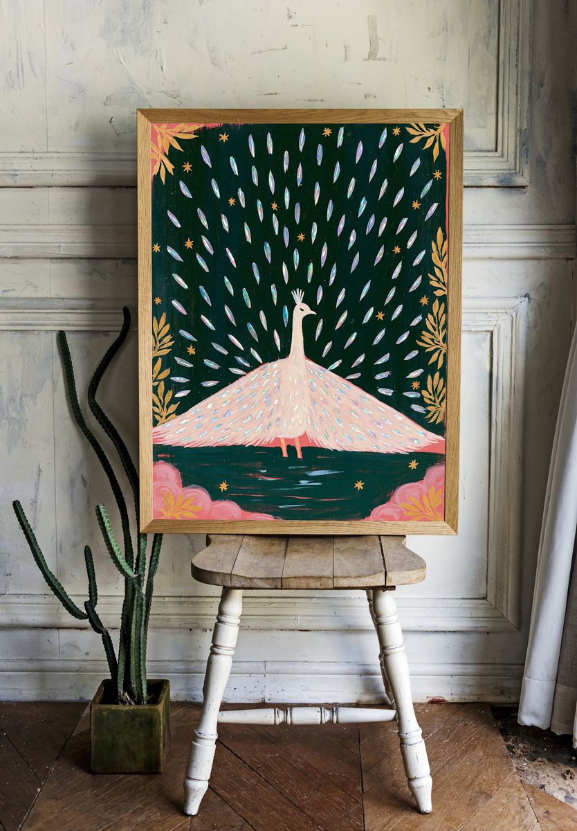 Peacock in Moonlit Garden Poster. — room view 1