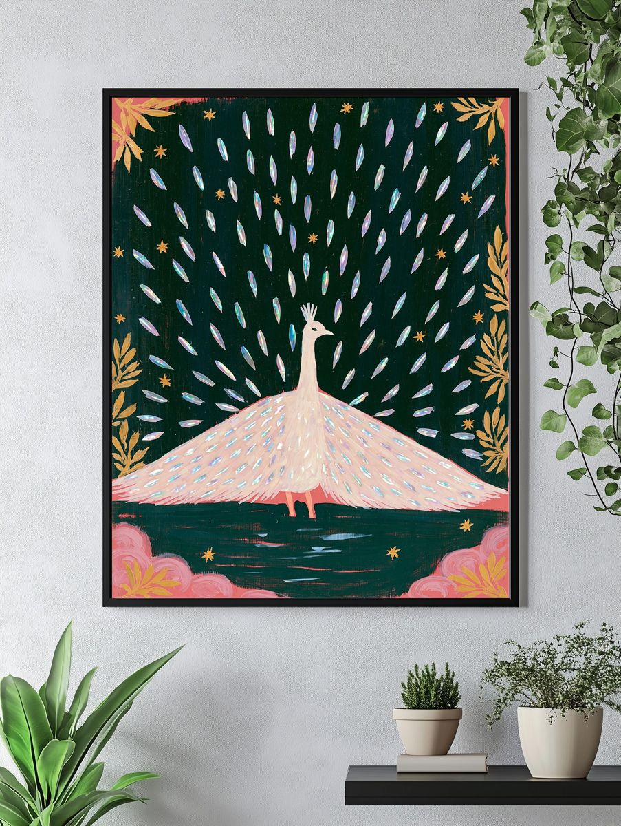 Peacock in Moonlit Garden Poster. — room view 4
