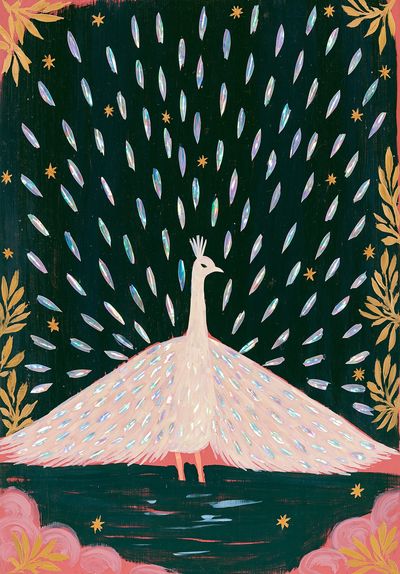 Peacock in Moonlit Garden Poster.