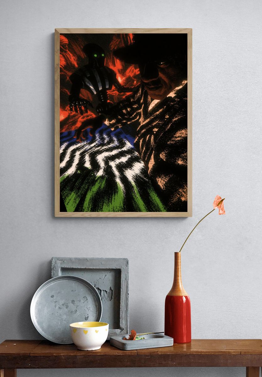 Girl on Bicycle Spring Illustration Poster. — room view 3