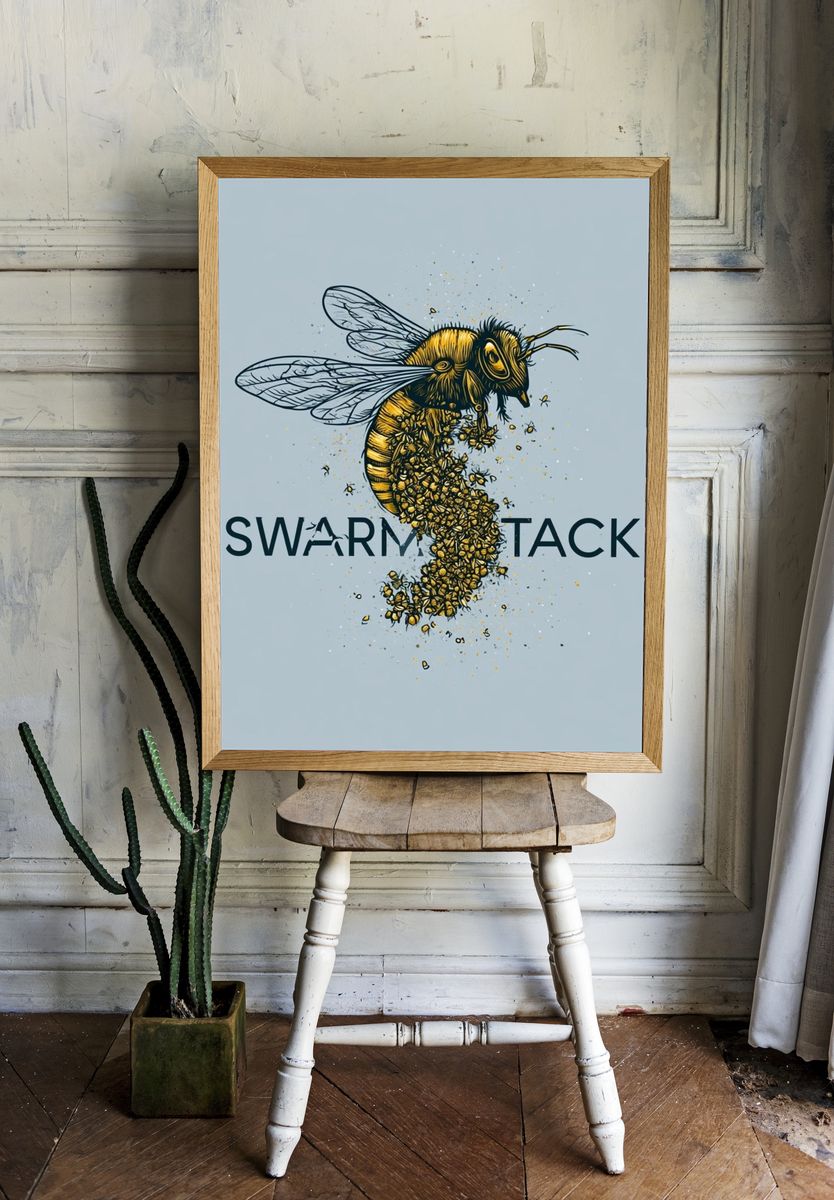 Swarm Attack Bee Illustration Poster. room preview
