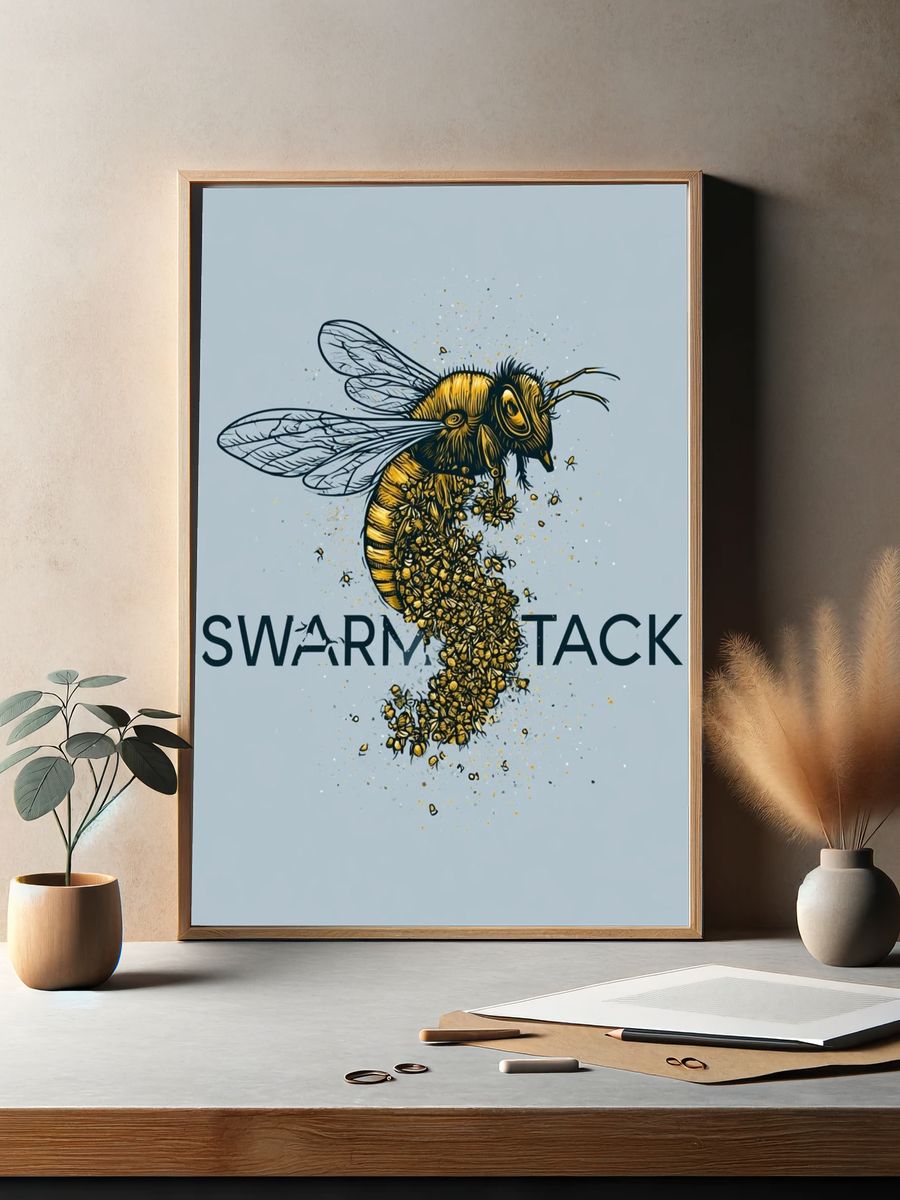 Swarm Attack Bee Illustration Poster. — room view 2