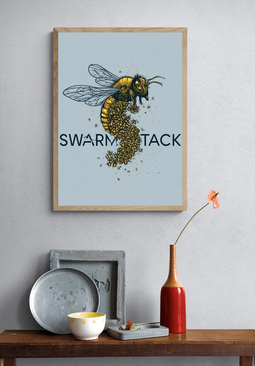 Swarm Attack Bee Illustration Poster. — room view 3