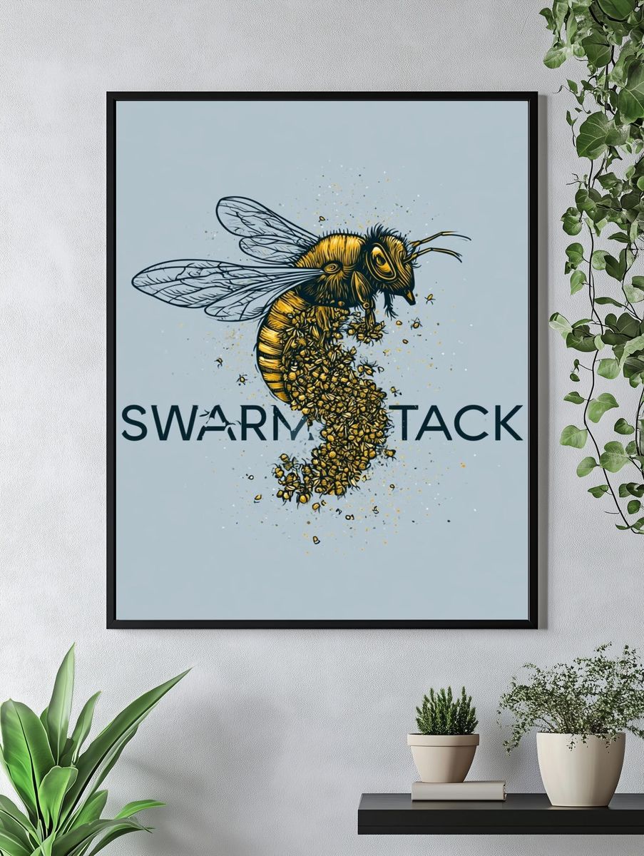 Swarm Attack Bee Illustration Poster. — room view 4