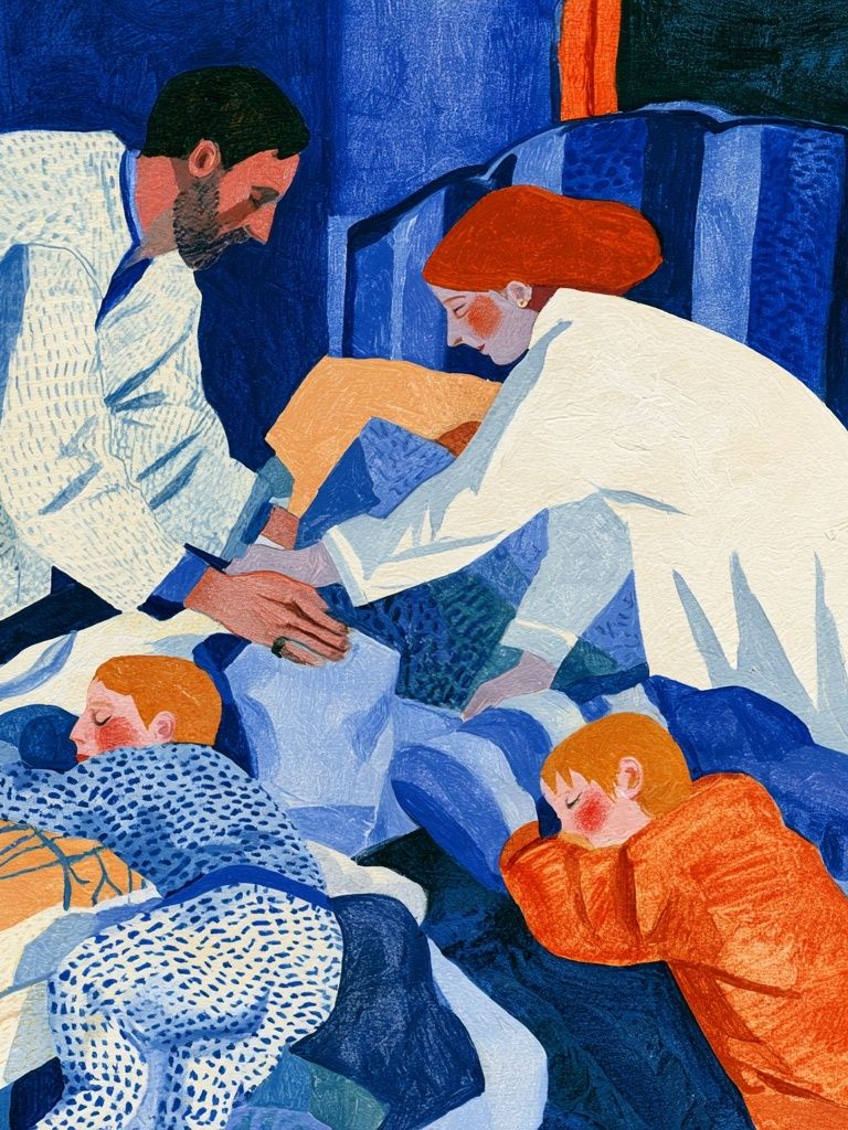 Family Bedtime Illustration Print. poster — illustration art