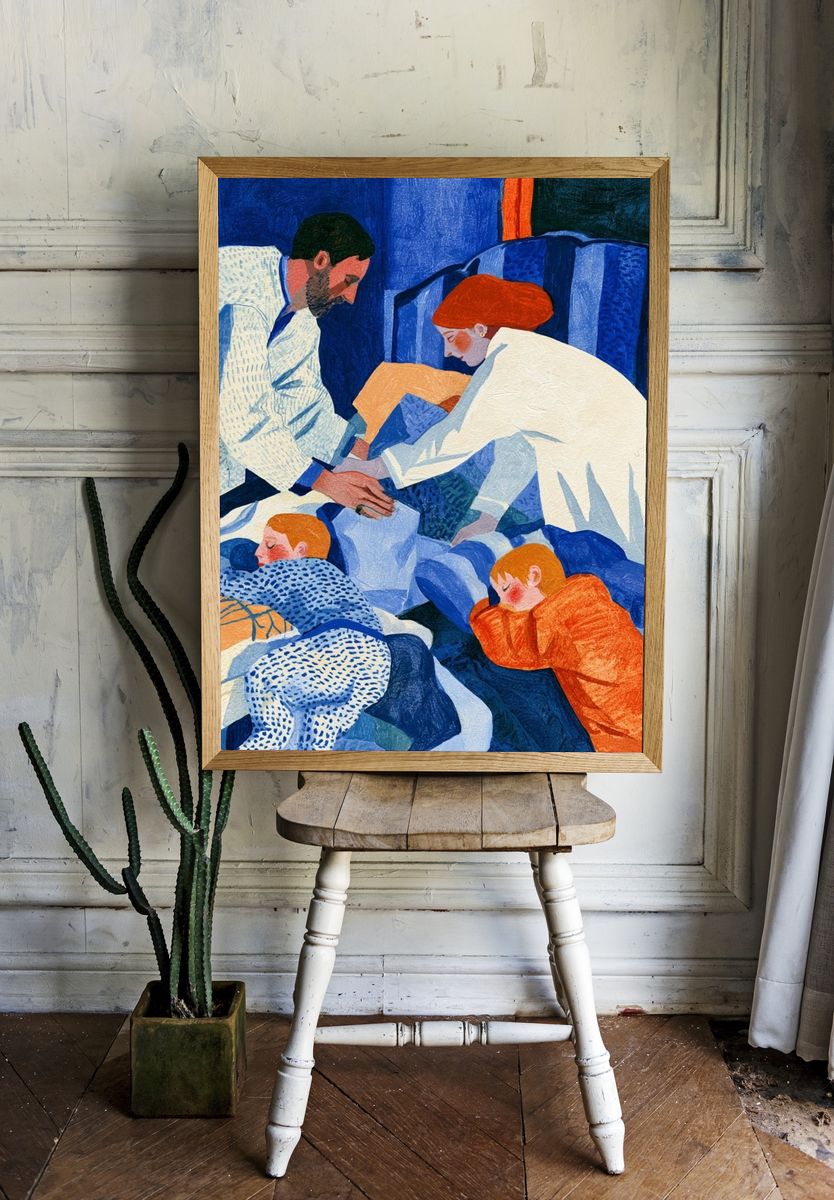 Family Bedtime Illustration Print. room preview