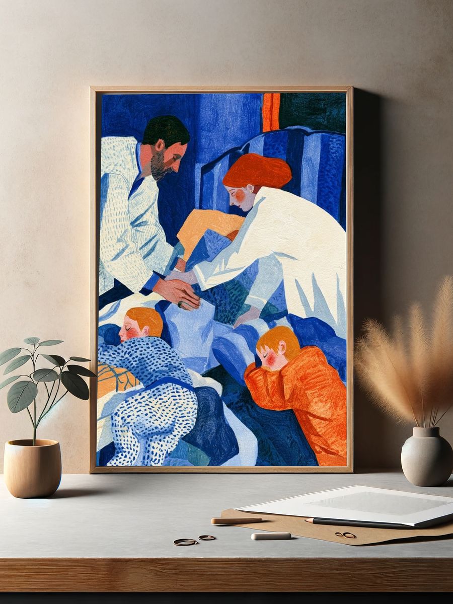 Family Bedtime Illustration Print. — room view 2