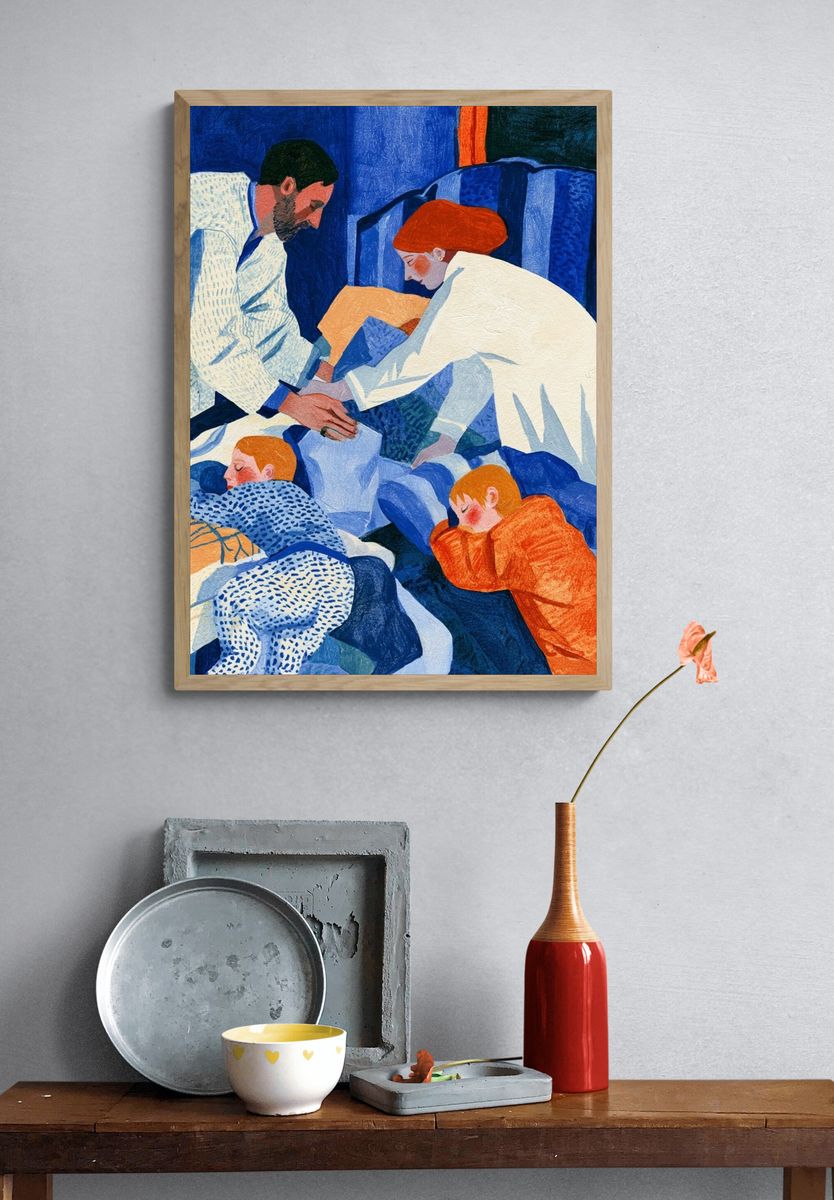 Family Bedtime Illustration Print. — room view 3