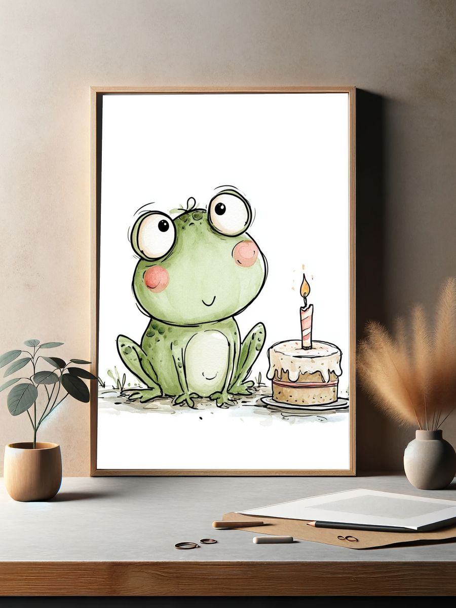 Birthday Frog Watercolor Print. — room view 2