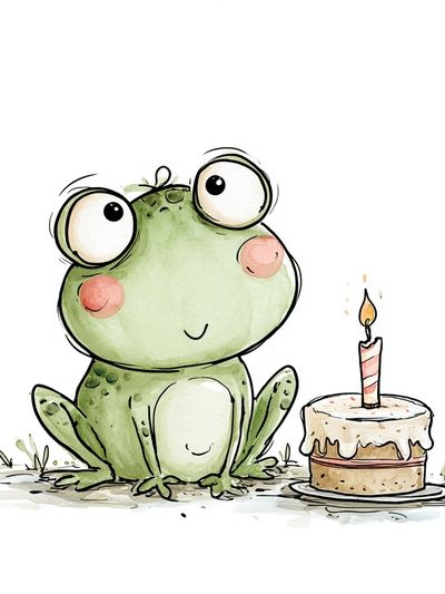 Birthday Frog Watercolor Print.