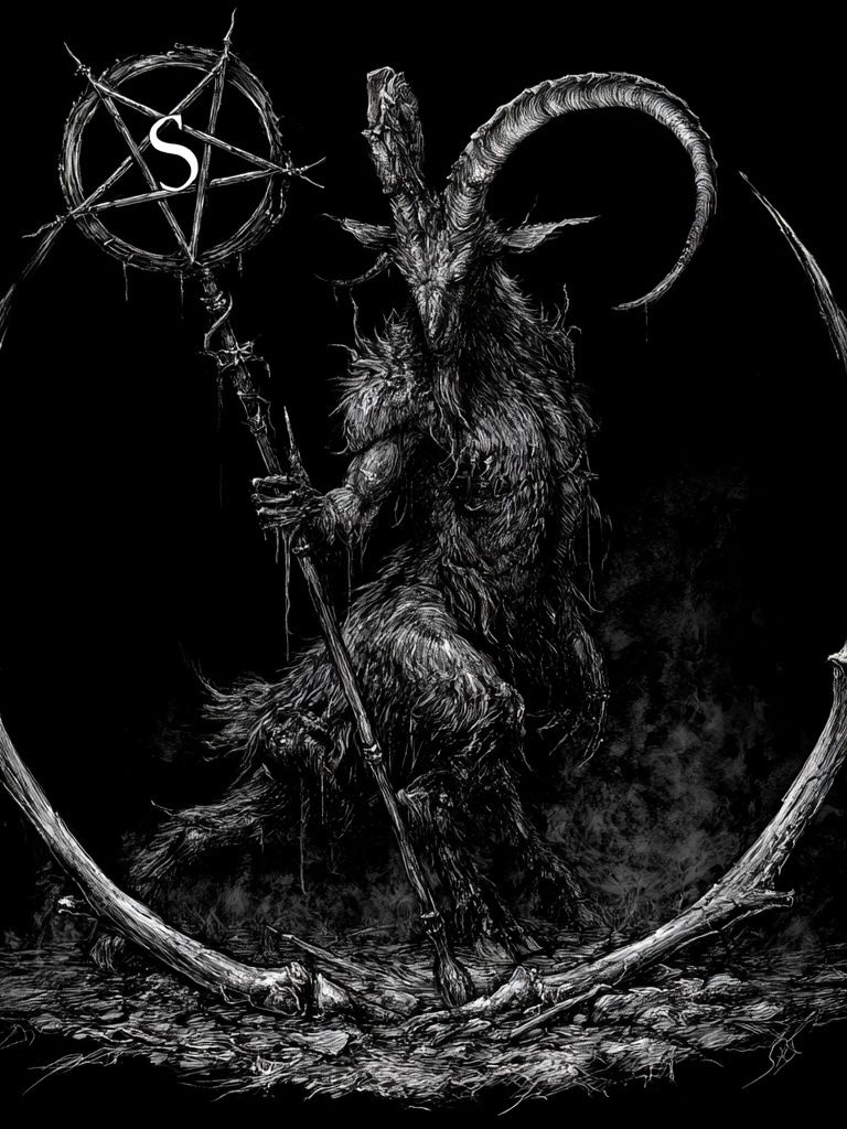 Horned Goat Occult Illustration Poster. poster detail