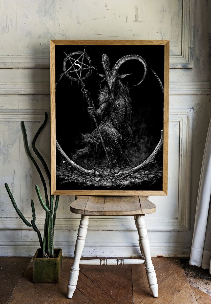 Horned Goat Occult Illustration Poster. room preview