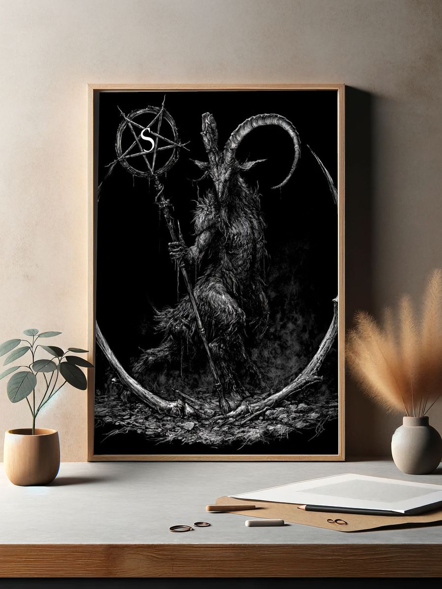 Horned Goat Occult Illustration Poster. — room view 2