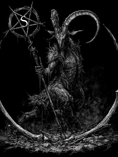 Horned Goat Occult Illustration Poster.