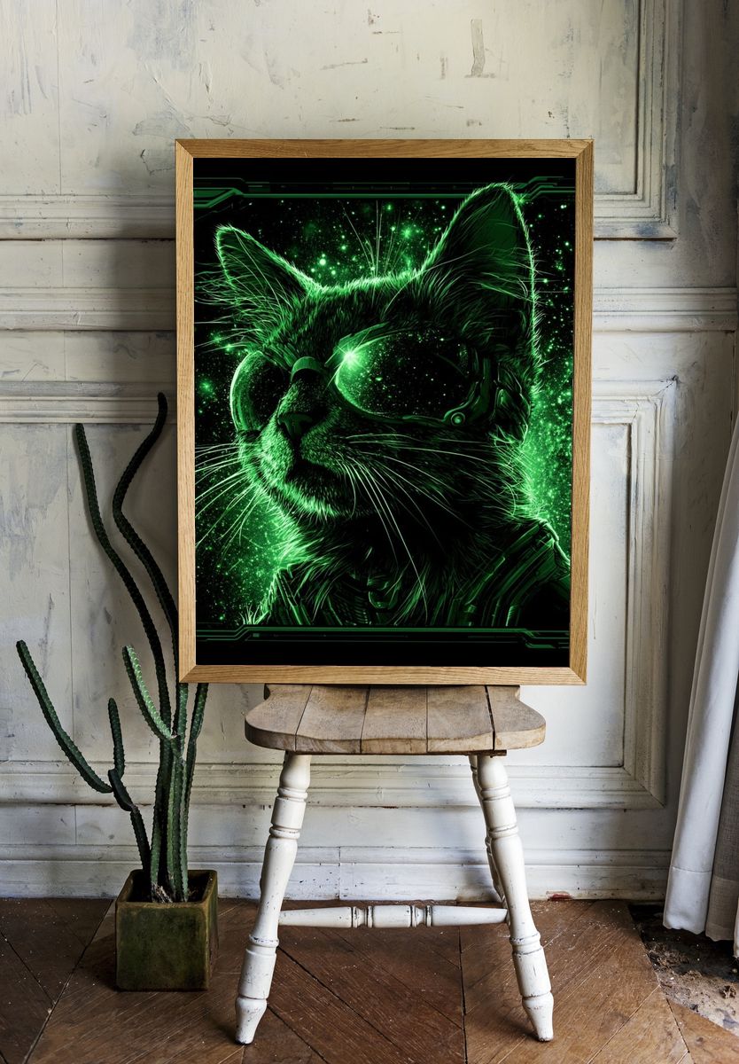 Cyber Cat Portrait Poster. room preview