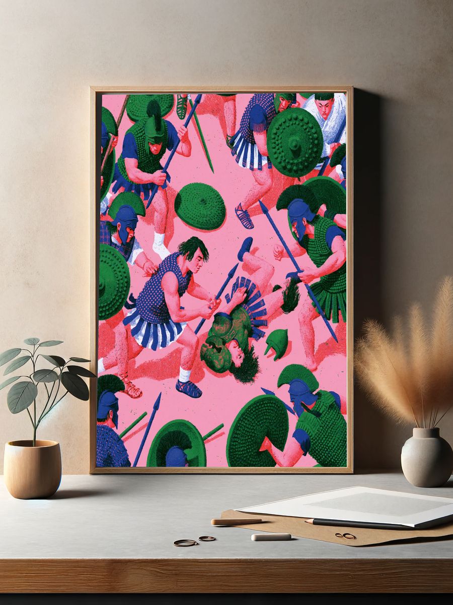 Spartan Battle Illustration Poster. — room view 2