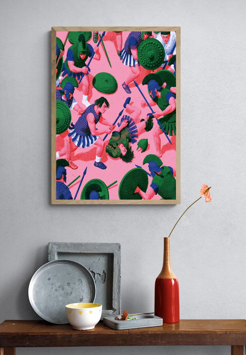Spartan Battle Illustration Poster. — room view 3