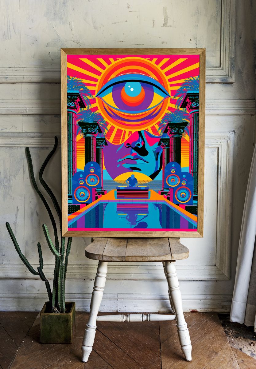 Neon Eye Temple Poster. — room view 1