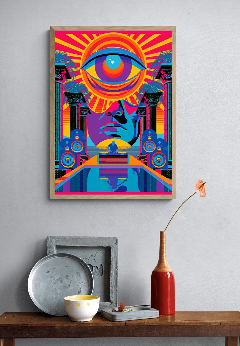 Neon Eye Temple Poster. — room view 3