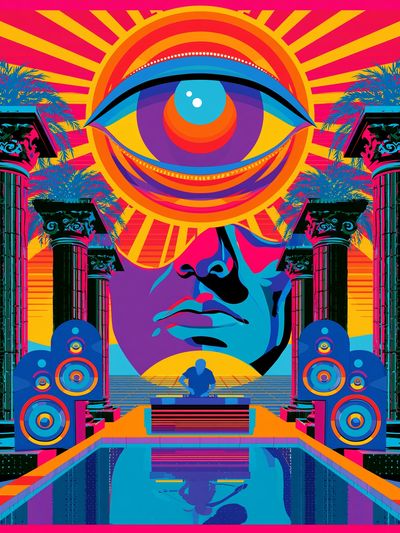 Neon Eye Temple Poster. poster
