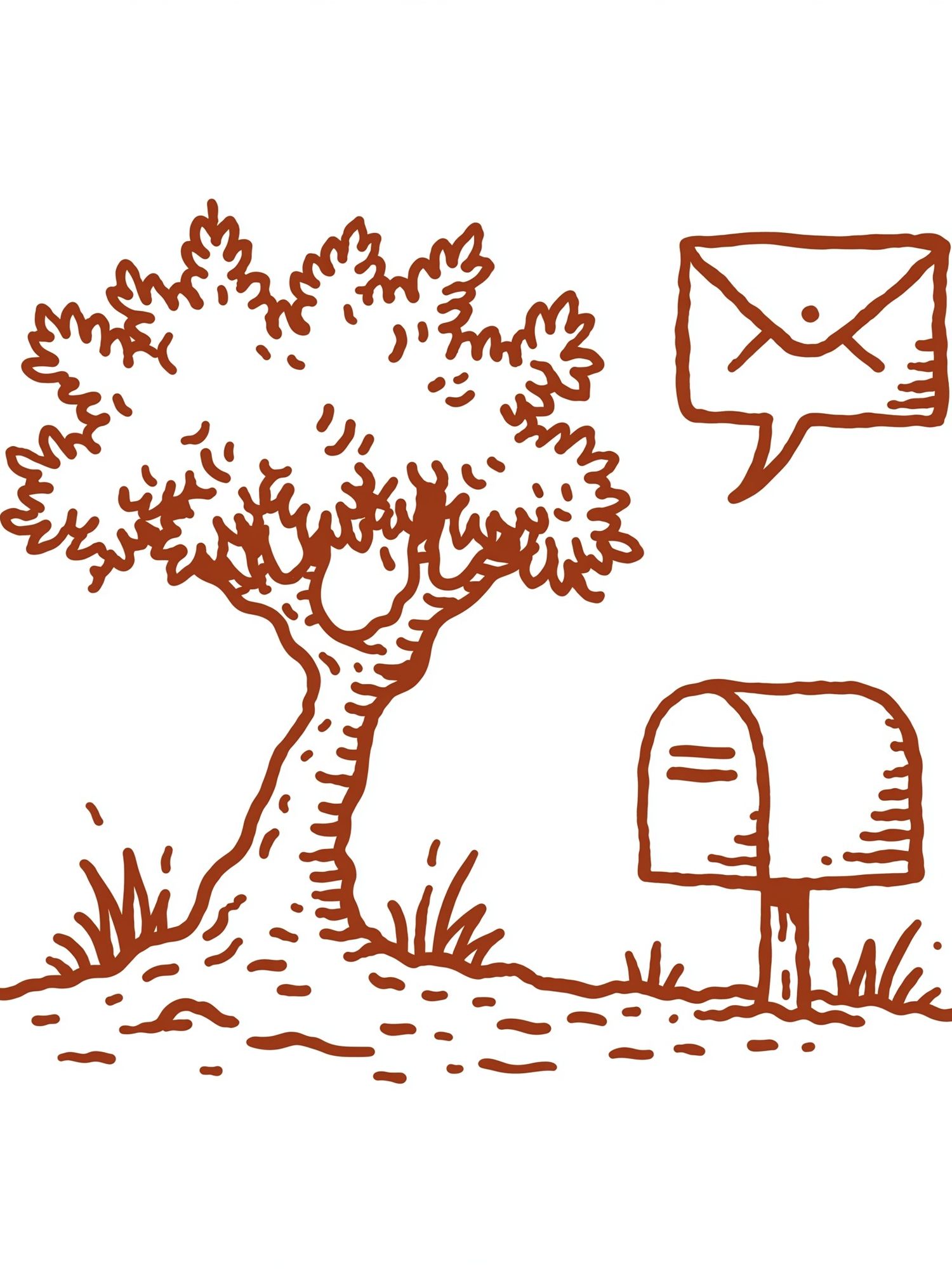 Tree and Mailbox Line Art Poster. poster — illustration art