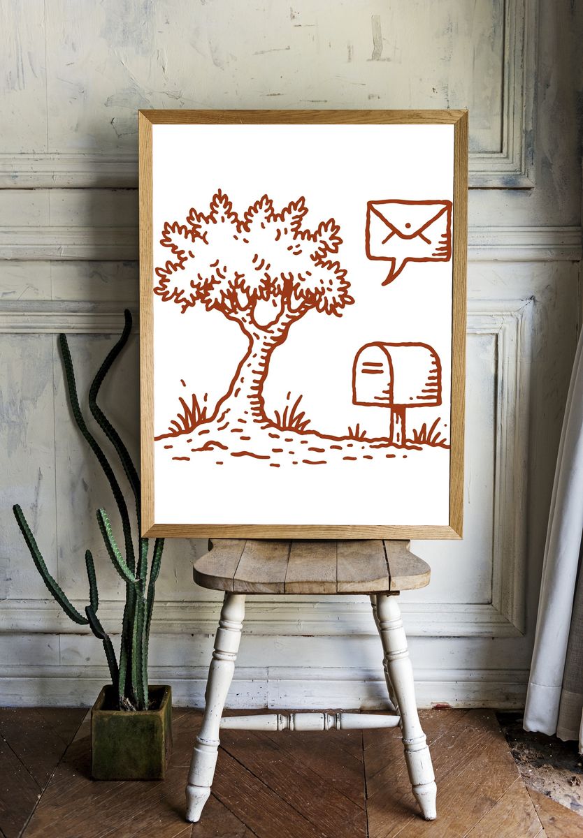 Tree and Mailbox Line Art Poster. — room view 1