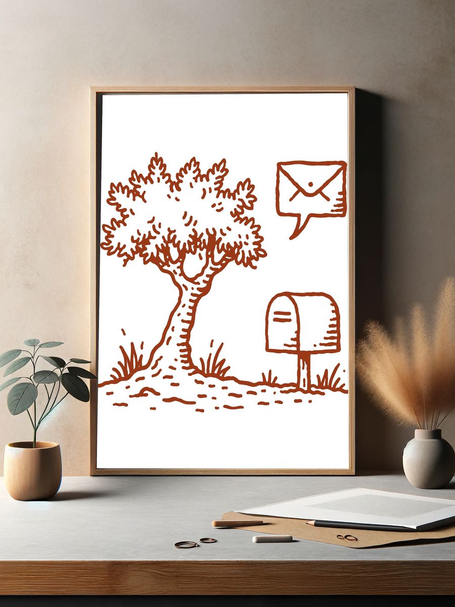 Tree and Mailbox Line Art Poster. — room view 2