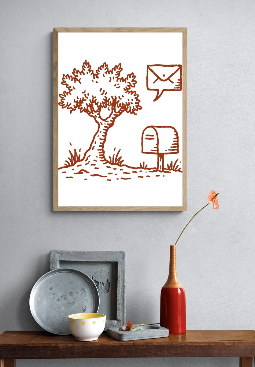 Tree and Mailbox Line Art Poster. — room view 3