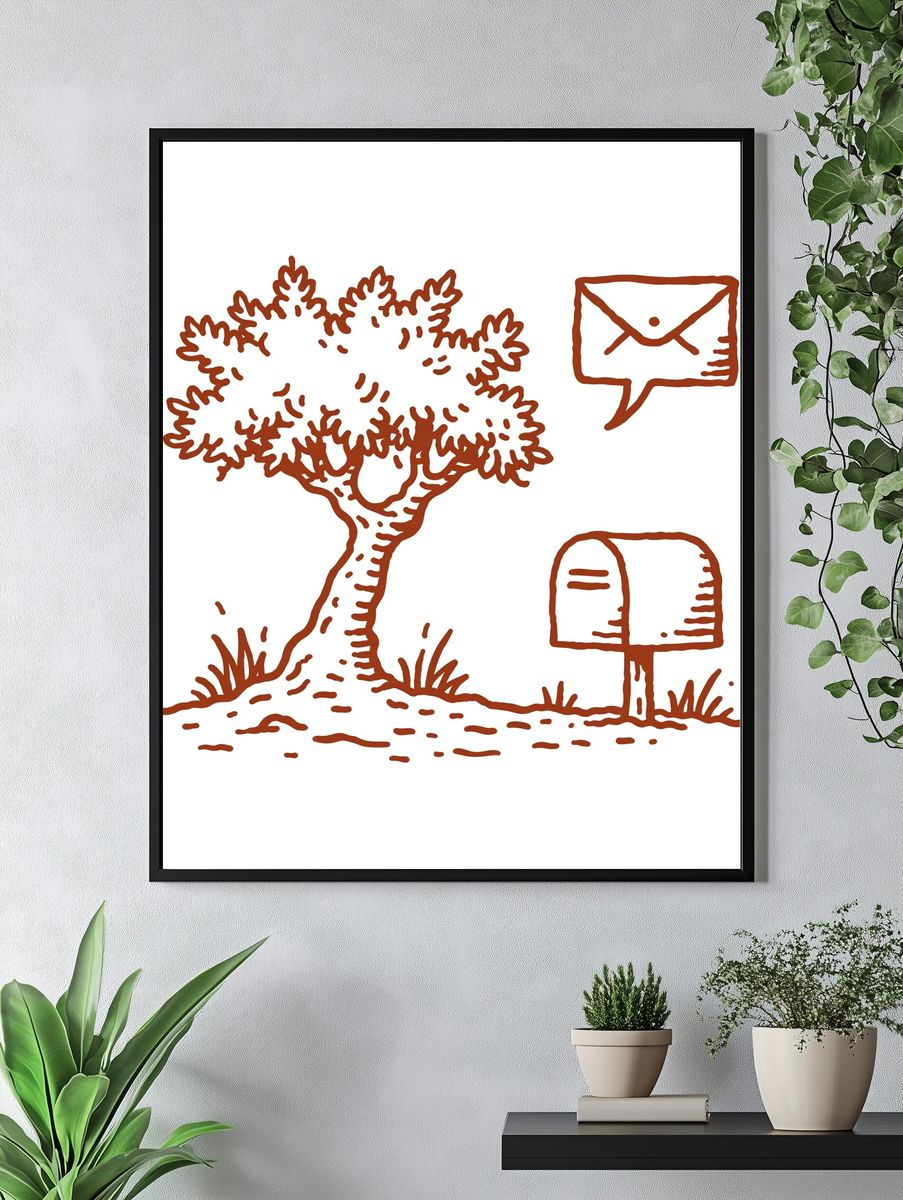 Tree and Mailbox Line Art Poster. — room view 4