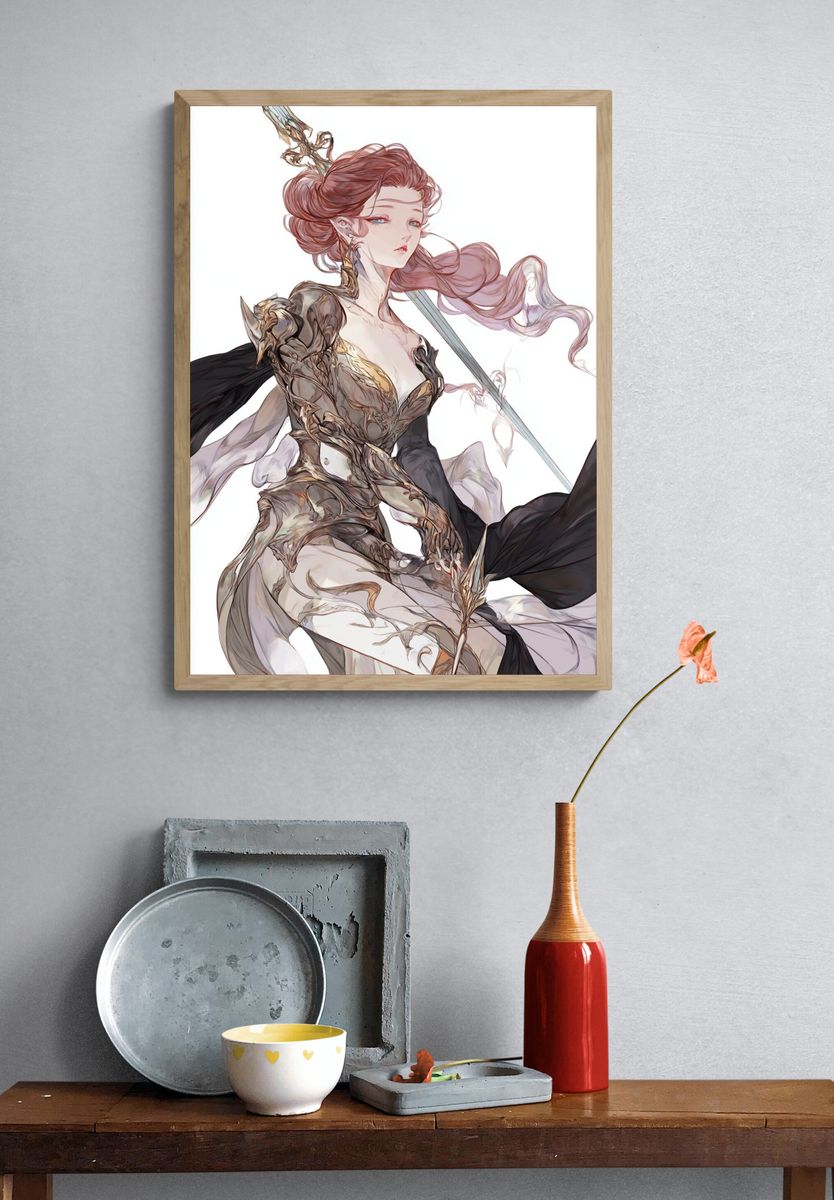 Fantasy Warrior Portrait Print. — room view 3