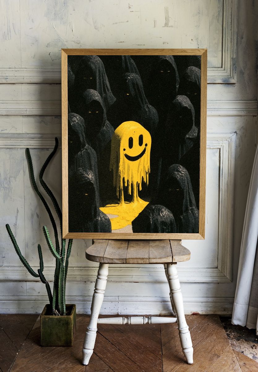 Smiling Ghost Crowd Illustration Poster. room preview