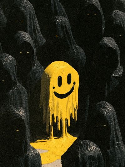 Smiling Ghost Crowd Illustration Poster.