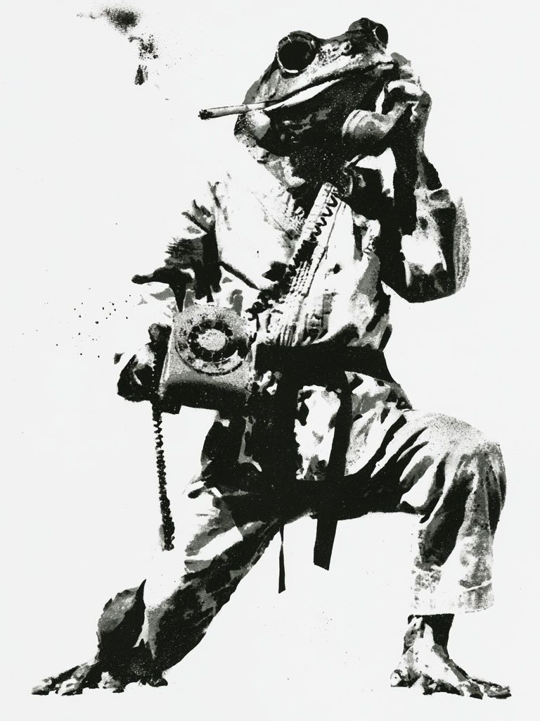 Frog Soldier Black-White Poster. poster detail