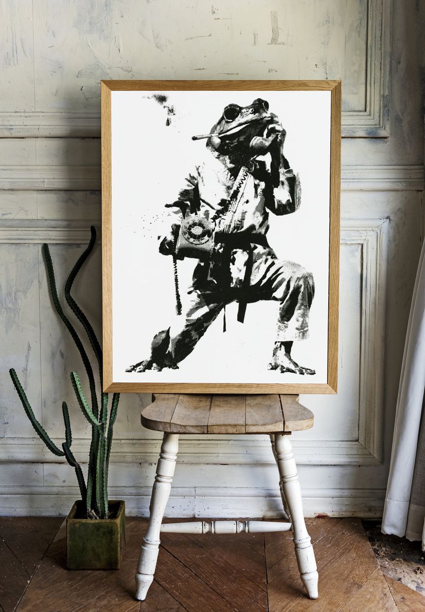 Frog Soldier Black-White Poster. — room view 1