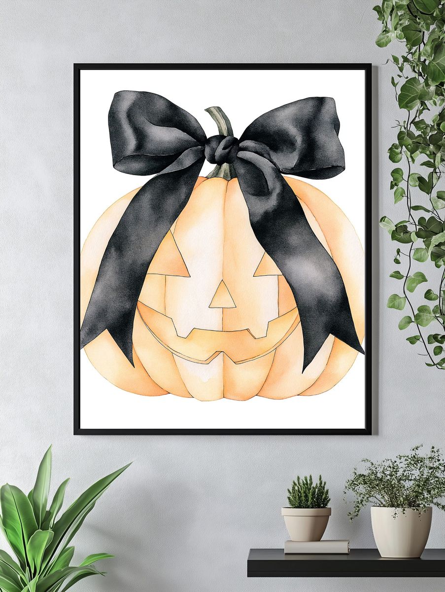 Black Bow Pumpkin Illustration Print. — room view 4