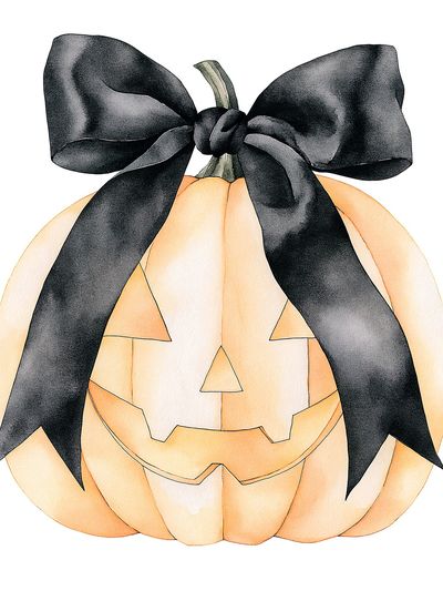 Black Bow Pumpkin Illustration Print. poster