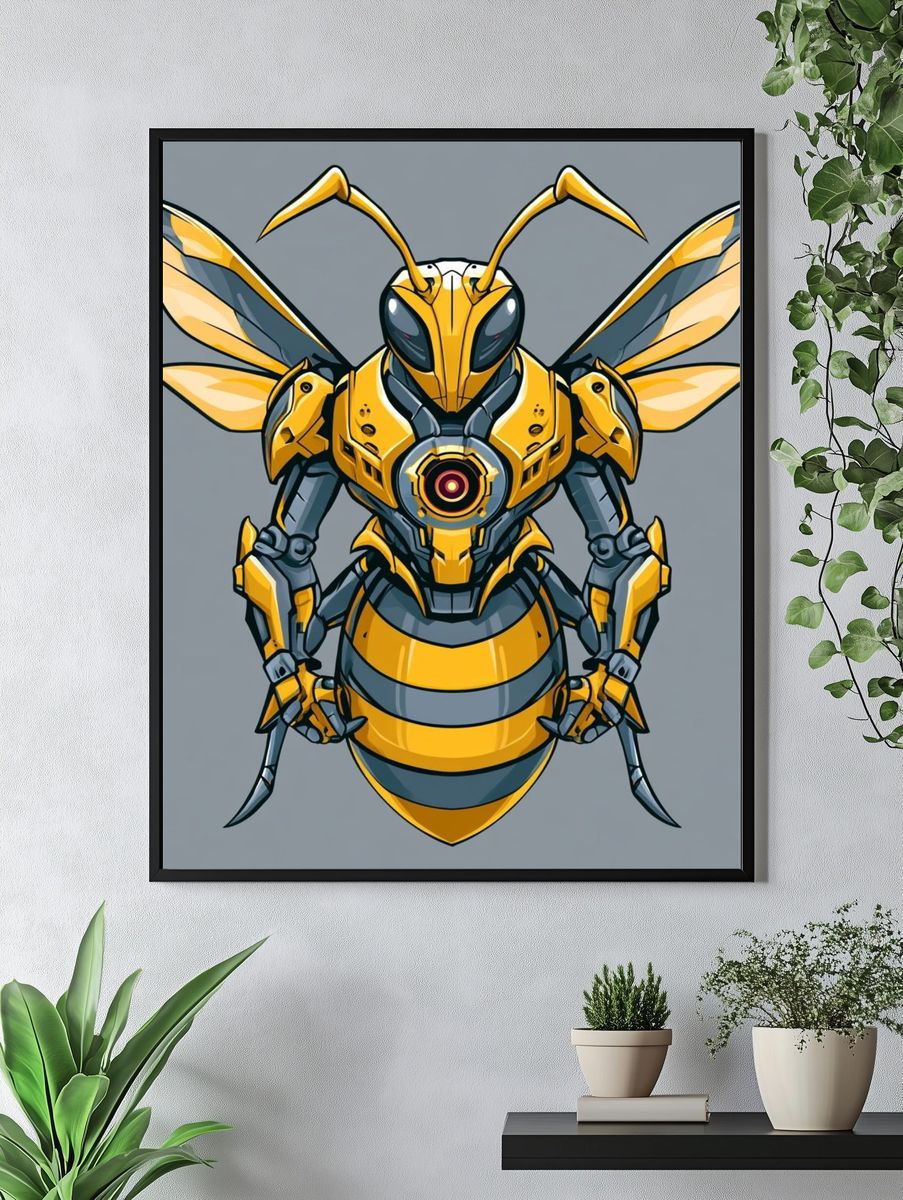 Robotic Wasp Illustration Poster. — room view 4