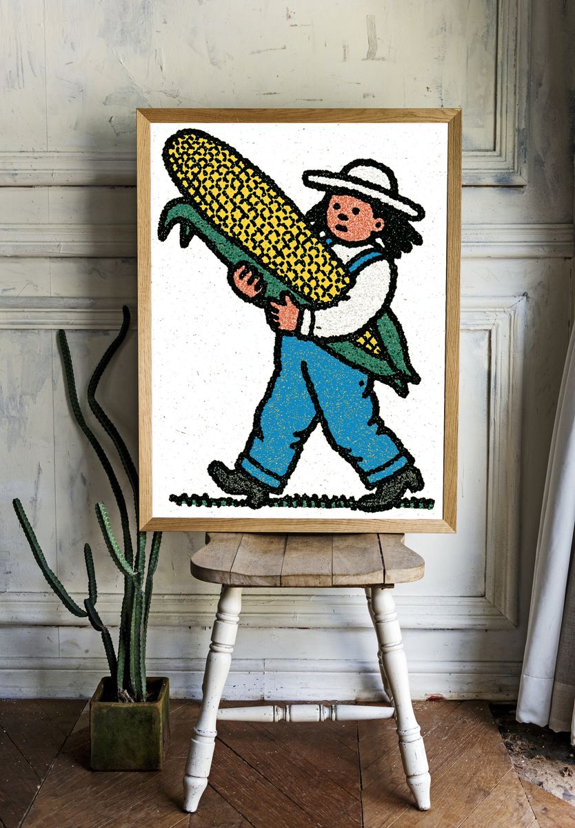 Farmer with Corn — Folk Art Print. room preview